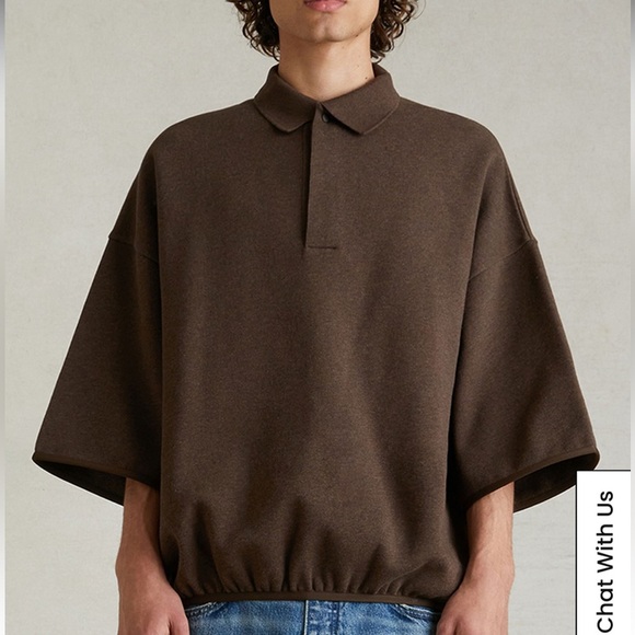 Fear of God Essentials Heather Wood 3/4 Sleeve Polo Sweatshirt Large - Picture 5 of 7